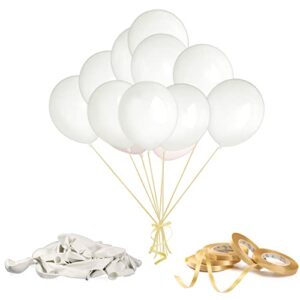 white balloons – 50-pcs set pearl white balloons with gold ribbon – 12-inch large white balloons for bridal shower, wedding, baby shower, party – white latex balloons