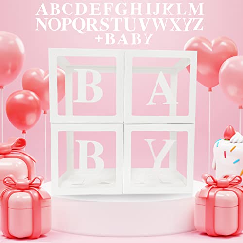 Baby Shower Boxes Party Decorations,Clear Baby Balloon Boxes,White Transparent Balloon Box with 30 Letters(A-Z+Baby) for Gender Reveal Party,Birthday Party,Wedding