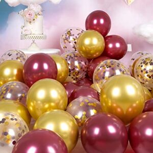 RainbowQ Metallic Shiny Burgundy and Gold Balloons 12 Inch 68PCS Gold Burgundy Confetti Balloons Latex Helium Balloon Set for Graduation Wedding Birthday Party Decorations