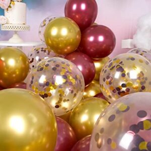 RainbowQ Metallic Shiny Burgundy and Gold Balloons 12 Inch 68PCS Gold Burgundy Confetti Balloons Latex Helium Balloon Set for Graduation Wedding Birthday Party Decorations