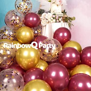 RainbowQ Metallic Shiny Burgundy and Gold Balloons 12 Inch 68PCS Gold Burgundy Confetti Balloons Latex Helium Balloon Set for Graduation Wedding Birthday Party Decorations