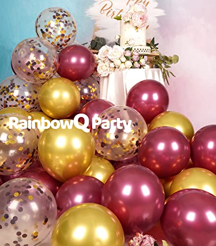 RainbowQ Metallic Shiny Burgundy and Gold Balloons 12 Inch 68PCS Gold Burgundy Confetti Balloons Latex Helium Balloon Set for Graduation Wedding Birthday Party Decorations