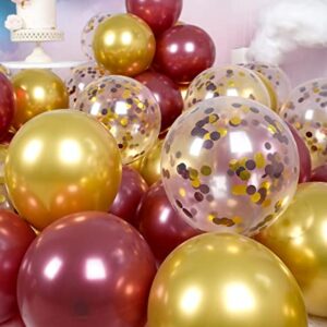 RainbowQ Metallic Shiny Burgundy and Gold Balloons 12 Inch 68PCS Gold Burgundy Confetti Balloons Latex Helium Balloon Set for Graduation Wedding Birthday Party Decorations