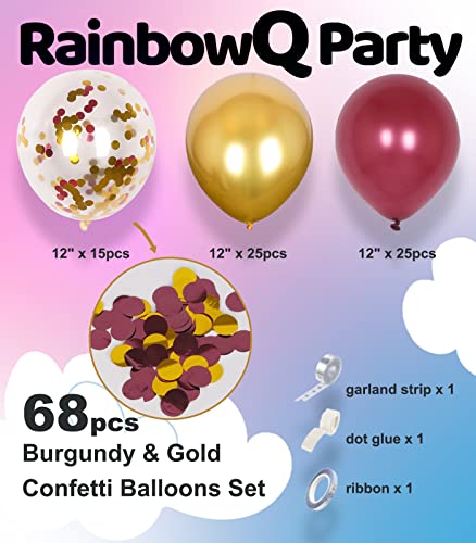 RainbowQ Metallic Shiny Burgundy and Gold Balloons 12 Inch 68PCS Gold Burgundy Confetti Balloons Latex Helium Balloon Set for Graduation Wedding Birthday Party Decorations