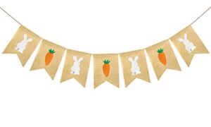 fakteen happy easter burlap banner decorations rabbit & carrot hanging bunting garland for spring easter party décor photo booth backdrop