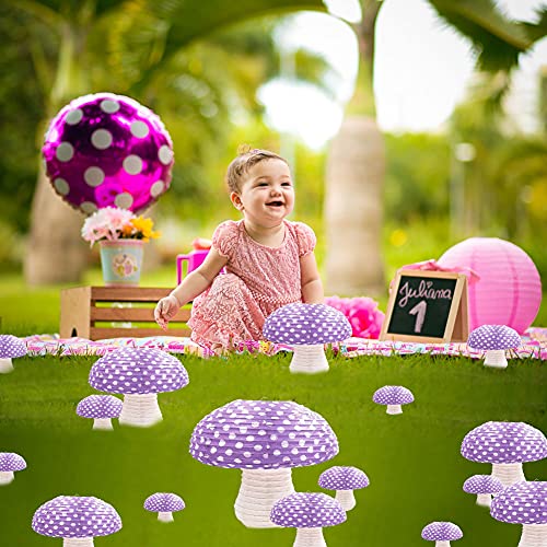 3Pcs Purple Large Mushroom Shaped Paper Lanterns for Forest Jungle Wonderland Themed Birthday Party Decor Hanging 3D Mushroom Ornament Backdrop for Fairy Baby Shower Nursery Garden Wedding Decorations