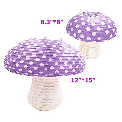 3Pcs Purple Large Mushroom Shaped Paper Lanterns for Forest Jungle Wonderland Themed Birthday Party Decor Hanging 3D Mushroom Ornament Backdrop for Fairy Baby Shower Nursery Garden Wedding Decorations