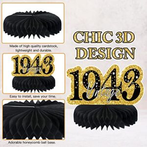 9Pcs 80th Birthday Decorations Honeycomb Centerpieces for Men Women, Black Gold Happy 80th Birthday Centerpieces Tables Toppers Party Decorations Supplies,Vintage 1943 Aged Birthday Table Sign Decor