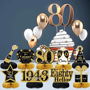 9Pcs 80th Birthday Decorations Honeycomb Centerpieces for Men Women, Black Gold Happy 80th Birthday Centerpieces Tables Toppers Party Decorations Supplies,Vintage 1943 Aged Birthday Table Sign Decor