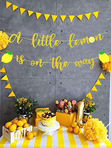 A Little Lemon is on the Way Banner, Gold Glitter Baby Shower Theme Party Decorations, Boys Girls Birthday Party Supplies