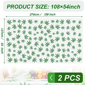 2 Pieces 54 x 108 inch Weed Leaf Tablecloth Pot Leaves Tablecloth Marijuana Table Covers Disposable Rectangular Table Covers for Party