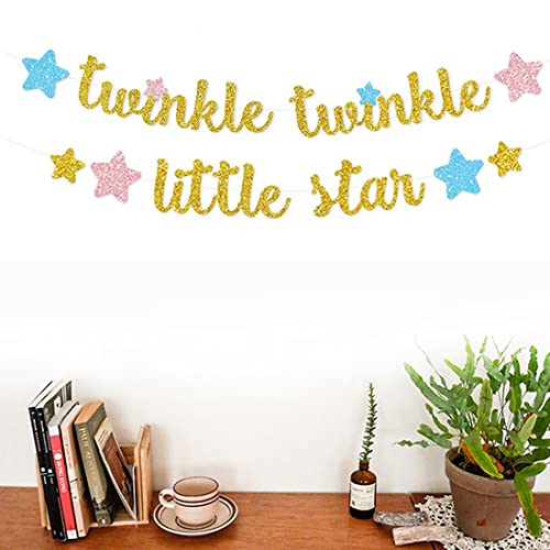 Morndew Glitter Twinkle Twinkle Little Star Banner for Boy or Girl Birthday Gender Reveal Party Baby Shower Bunting Decoration