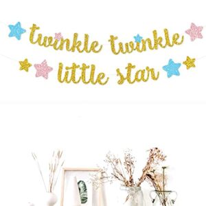 Morndew Glitter Twinkle Twinkle Little Star Banner for Boy or Girl Birthday Gender Reveal Party Baby Shower Bunting Decoration