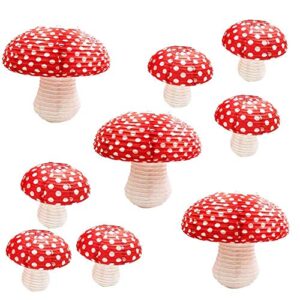 9pcs large mushroom lanterns for party decorations kids birthday baby shower wedding wonderland party décor hanging ornaments mushroom party supplies (red, 3 large 6 middle)
