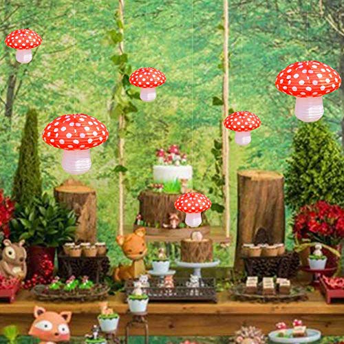 9Pcs Large Mushroom Lanterns for Party Decorations Kids Birthday Baby Shower Wedding Wonderland Party Décor Hanging Ornaments Mushroom Party Supplies (Red, 3 Large 6 Middle)