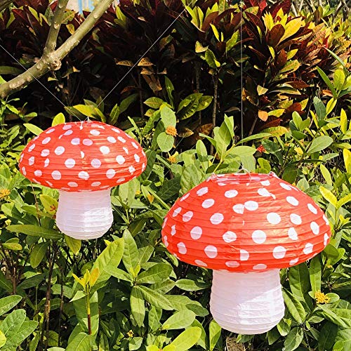 9Pcs Large Mushroom Lanterns for Party Decorations Kids Birthday Baby Shower Wedding Wonderland Party Décor Hanging Ornaments Mushroom Party Supplies (Red, 3 Large 6 Middle)