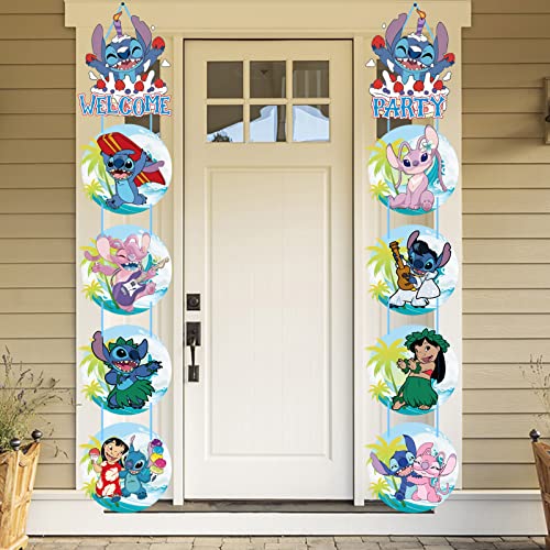 Lilo and Stitch Birthday Party Supplies, Party Porch Sign, Door Banner Decorations for Stitch Theme Party Outdoor Indoor Home Decorations