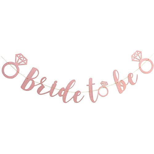 Rose Gold Bachelorette Banner, Rose Gold Glitter Bride to Be Banner with Diamond Ring Detail for Wedding Shower