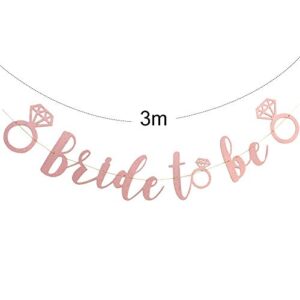 Rose Gold Bachelorette Banner, Rose Gold Glitter Bride to Be Banner with Diamond Ring Detail for Wedding Shower