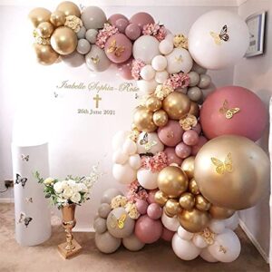 ysf 148 pcs rose and pink balloon garland arch kit, gold chrome balloons latex balloons rose gold butterfly stickers wall decor for wedding party birthday bridal shower baby shower girl boy decoration