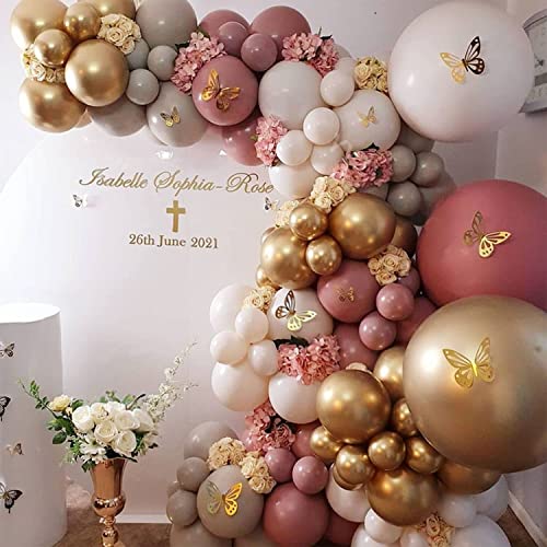 YSF 148 PCS Rose and Pink Balloon Garland Arch Kit, Gold Chrome balloons Latex Balloons Rose Gold Butterfly Stickers Wall Decor for Wedding Party Birthday Bridal Shower Baby Shower Girl Boy Decoration