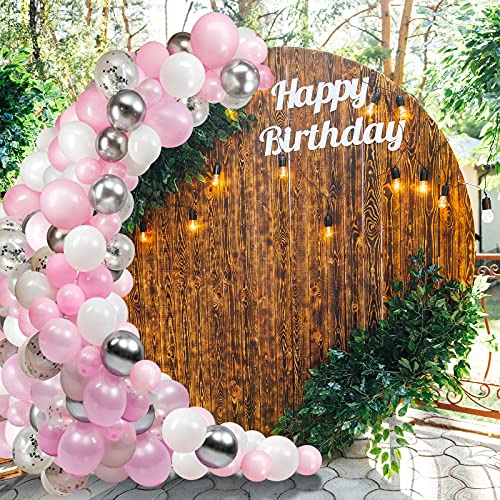 Pink and Silver Balloon Garland Arch Kit, 120 Pieces White Light Pink Silver Confetti Latex Balloons Arch for Christmas Birthday Baby Shower Wedding Proposal Engagement Party Decorations