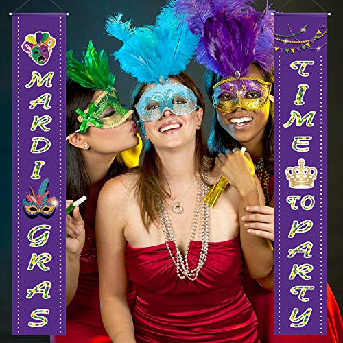 Mardi Gras Purple Banner Masquerade Carnival Banner Mardi Gras Porch Sign Hanging Banner for Mardi Gras's Eve Party Supplies Home Decorations