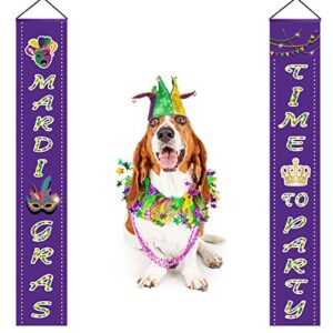 Mardi Gras Purple Banner Masquerade Carnival Banner Mardi Gras Porch Sign Hanging Banner for Mardi Gras's Eve Party Supplies Home Decorations