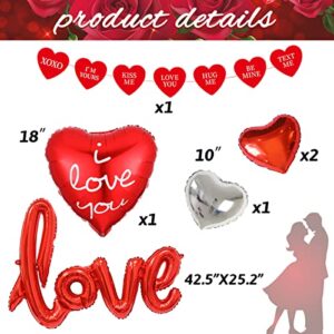 Valentines Day Home Decorations-I Love You Balloons Valentines Day Backdrop for Photography Red Heart Rose Valentines Romantic Decorations