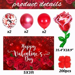 Valentines Day Home Decorations-I Love You Balloons Valentines Day Backdrop for Photography Red Heart Rose Valentines Romantic Decorations