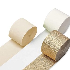 gold white and light brown crepe paper streamers 6 rolls for wedding birthday party bridal shower decora,1.8inx82ft