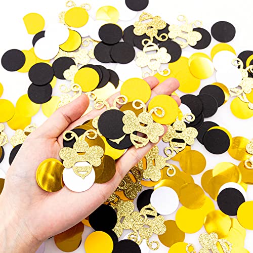 360 Pieces Bee Confetti Gold Glitter Bee Confetti Circle Confetti for Bee Themed Party, Baby Shower, Table Decoration