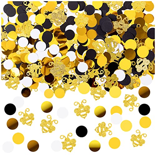 360 Pieces Bee Confetti Gold Glitter Bee Confetti Circle Confetti for Bee Themed Party, Baby Shower, Table Decoration