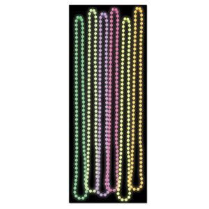 beistle 6 piece assorted colors plastic glow in the dark necklaces for mardi gras celebration, new years eve, birthday favors, bachelorette, fiesta, retro parties, 7mm x 33″, multicolor