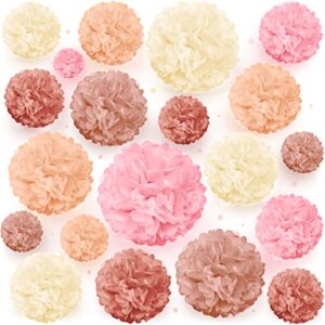 avoseta tissue paper pom poms – set of 20 – sizes of 6″, 8″, 10″, 14″ – party decorations for birthdays, weddings and special occasions – blush pink, coral peach, dusty rose, sienna red, cream