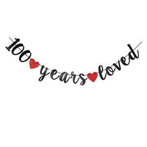 100 Years Loved Black Paper Sign for Adult's 100th Birthday Party Supplies, 100th Wedding Anniversary Party Decorations