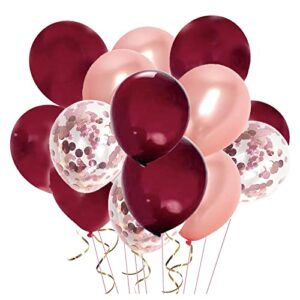 Burgundy Rose Gold Balloons/Burgundy Rose Gold Birthday Decorations/Fall Bridal Shower Decorations 15pcs Maroon Gold Wedding Decorations/Rose Gold Bachelorette Party Decorations