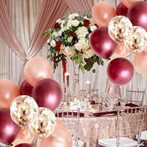 Burgundy Rose Gold Balloons/Burgundy Rose Gold Birthday Decorations/Fall Bridal Shower Decorations 15pcs Maroon Gold Wedding Decorations/Rose Gold Bachelorette Party Decorations