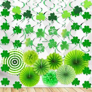 whaline st.patrick’s day party decoration,st patricks hanging paper fans honeycomb ball, foil string hanging swirls, felt clover banner, lucky irish green shamrock foil strings, for irish party decor