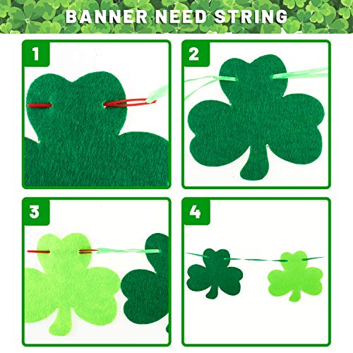 Whaline St.Patrick's Day party Decoration,St Patricks Hanging Paper Fans Honeycomb Ball, Foil String Hanging Swirls, Felt Clover Banner, Lucky Irish Green Shamrock Foil Strings, for Irish Party Decor