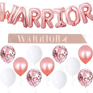 tihuprly survivor cancer free party decorations included rose gold “warrior” foil balloons + 20 latex balloons +1 rose gold glitter ” warrior” sash – beat cancer breast cancer protection banner
