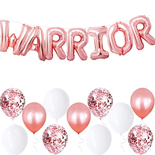 Tihuprly Survivor Cancer Free Party Decorations Included Rose Gold "WARRIOR" Foil Balloons + 20 Latex Balloons +1 Rose Gold Glitter " WARRIOR" Sash - Beat Cancer Breast Cancer Protection Banner