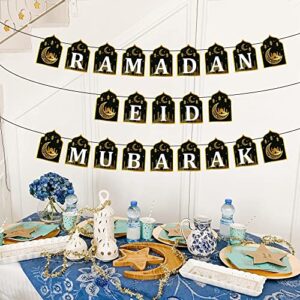 WATINC 2 in 1 Ramadan Banner Eid Mubarak Decoration, Ramadan Kareem Hanging Banners Decor, No DIY Needed Eid Al-Fitr Iftar Party Favor Hang Garland Supplies for Home Tree Fireplace Wall (10 Feet)