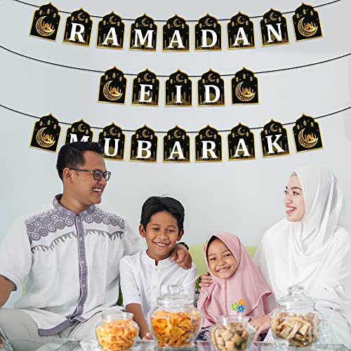 WATINC 2 in 1 Ramadan Banner Eid Mubarak Decoration, Ramadan Kareem Hanging Banners Decor, No DIY Needed Eid Al-Fitr Iftar Party Favor Hang Garland Supplies for Home Tree Fireplace Wall (10 Feet)