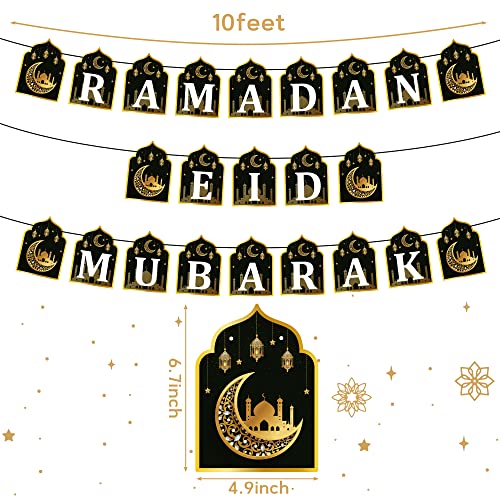 WATINC 2 in 1 Ramadan Banner Eid Mubarak Decoration, Ramadan Kareem Hanging Banners Decor, No DIY Needed Eid Al-Fitr Iftar Party Favor Hang Garland Supplies for Home Tree Fireplace Wall (10 Feet)