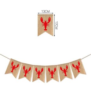 SWYOUN Burlap Crawfish Sign Banner Summer Party Decoration Lobster Theme Birthday Party Mantle Fireplace Supplies