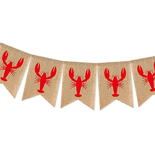 SWYOUN Burlap Crawfish Sign Banner Summer Party Decoration Lobster Theme Birthday Party Mantle Fireplace Supplies