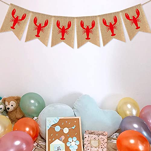 SWYOUN Burlap Crawfish Sign Banner Summer Party Decoration Lobster Theme Birthday Party Mantle Fireplace Supplies