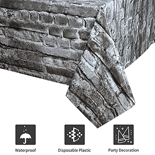 2 Pcs Cobblestone Tablecloth Stone Wall Plastic Table Covers 87 x 51 Inches Medieval Party Disposable Tablecovers for Medieval Knight Theme Birthday and Halloween Party Decoration