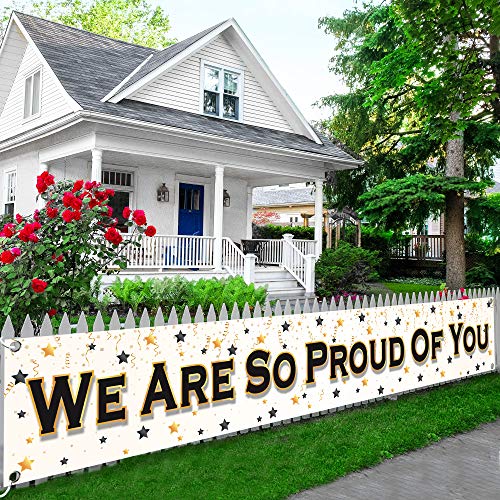 We Are So Proud of You Banner - 120x20 Inch | Graduation Yard Sign for Graduation Party Decorations 2023 Black and White | Congratulations Banner for Congratulations Decorations | Graduation Banner